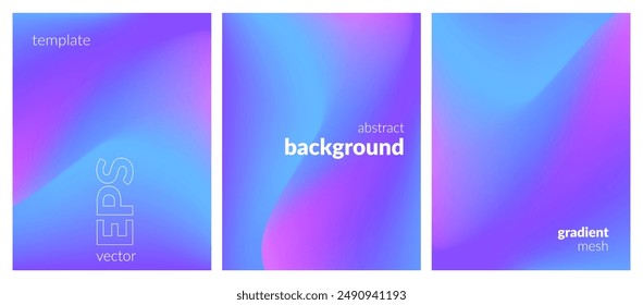Abstract liquid background set. Gradient mesh. Effect bright color blend. Blurred fluid colorful mix. Modern design template for web covers, ad banners, posters, brochures, flyers. Vector image EPS