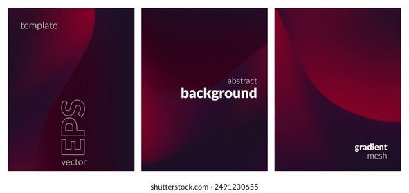 Abstract liquid background set. Gradient mesh. Effect dark color blend. Blurred fluid colorful mix. Modern design template for web covers, ad banners, posters, brochures, flyers. Vector image EPS