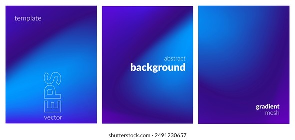 Abstract liquid background set. Gradient mesh. Effect dark blue color blend. Blurred fluid colorful mix. Modern design template for web covers, ad banners, posters, brochures, flyers. Vector image EPS