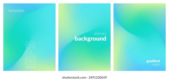 Abstract liquid background set. Gradient mesh. Effect bright color blend. Blurred fluid colorful mix. Modern design template for web covers, ad banners, posters, brochures, flyers. Vector image EPS