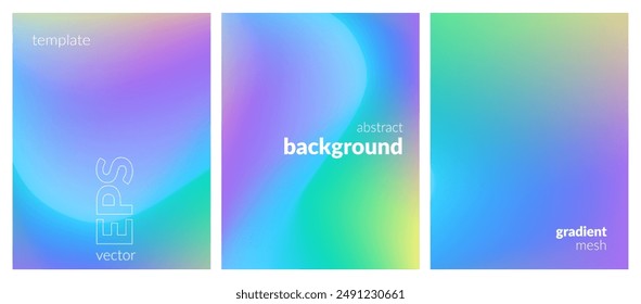 Abstract liquid background set. Gradient mesh. Effect bright color blend. Blurred fluid colorful mix. Modern design template for web covers, ad banners, posters, brochures, flyers. Vector image EPS