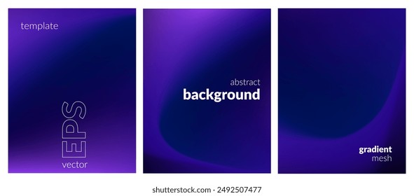 Abstract liquid background set. Gradient mesh. Effect dark color blend. Blurred fluid colorful mix. Modern design template for web covers, ad banners, posters, brochures, flyers. Vector image EPS