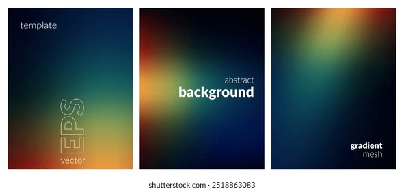 Abstract liquid background set. Gradient mesh. Effect dark color blend. Blurred fluid colorful mix. Modern design template for web covers, ad banners, posters, brochures, flyers. Vector image EPS