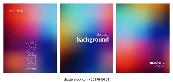 Abstract liquid background set. Gradient mesh. Effect bright color blend. Blurred fluid colorful mix. Modern design template for web covers, ad banners, posters, brochures, flyers. Vector image EPS