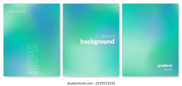 Abstract liquid background set. Gradient mesh. Effect blend soft green color. Blurred fluid colorful mix. Modern design template for web cover, header, ad banner, poster, brochure, flyer. Vector image