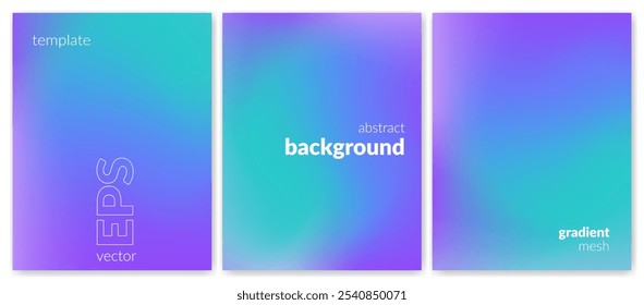 Abstract liquid background set. Gradient mesh. Effect blend blue green color. Blurred fluid colorful mix. Modern design template for web cover, header, ad banner, poster, brochure, flyer. Vector image