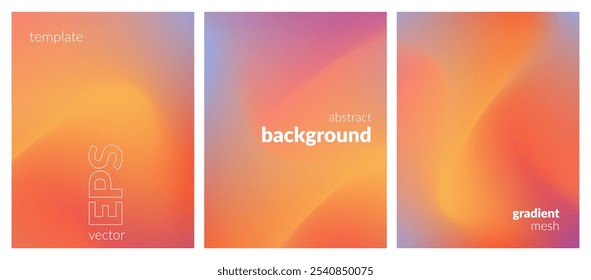 Abstract liquid background set. Gradient mesh. Effect blend orange
color. Blurred fluid colorful mix. Modern design template for web cover, header, ad banner, poster, brochure, flyer. Vector image