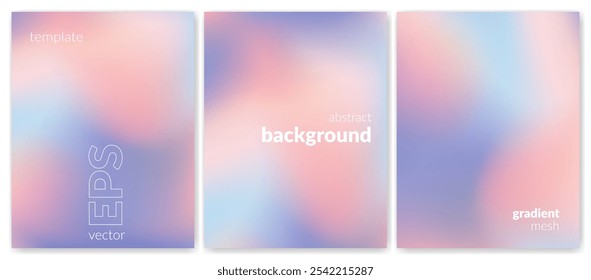 Abstract liquid background set. Gradient mesh. Effect blend pink blue color. Blurred fluid colorful mix. Modern design template for web cover, header, ad banner, poster, brochure, flyer. Vector image