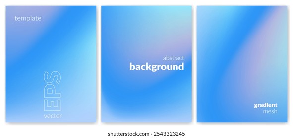 Abstract liquid background set. Gradient mesh. Effect blend sky blue color. Blurred fluid colorful mix. Modern design template for web cover, header, ad banner, poster, brochure, flyer. Vector image