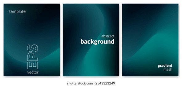 Abstract liquid background set. Gradient mesh. Effect blend dark green color. Blurred fluid colorful mix. Modern design template for web cover, header, ad banner, poster, brochure, flyer. Vector image