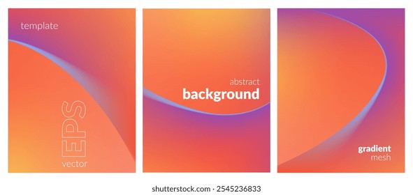 Abstract liquid background set. Gradient mesh. Effect blend orange color. Blurred fluid colorful mix. Modern design template for web cover, header, ad banner, poster, brochure, flyer. Vector image