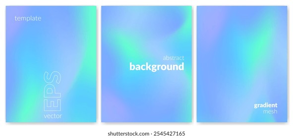 Abstract liquid background set. Gradient mesh. Effect blend sky blue color. Blurred fluid colorful mix. Modern design template for web cover, header, ad banner, poster, brochure, flyer. Vector image