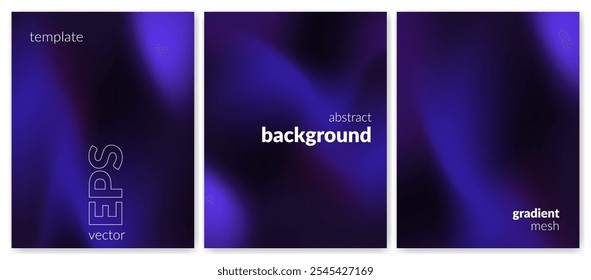 Abstract liquid background set. Gradient mesh. Effect blend black blue color. Blurred fluid colorful mix. Modern design template for web cover, header, ad banner, poster, brochure, flyer. Vector image