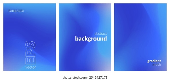 Abstract liquid background set. Gradient mesh. Effect blend soft blue color. Blurred fluid colorful mix. Modern design template for web cover, header, ad banner, poster, brochure, flyer. Vector image