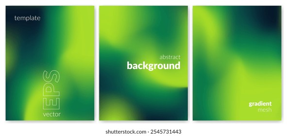 Abstract liquid background set. Gradient mesh. Effect blend lime green color. Blurred fluid colorful mix. Modern design template for web cover, header, ad banner, poster, brochure, flyer. Vector image