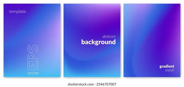 Abstract liquid background set. Gradient mesh. Effect blend blue color. Blurred fluid colorful mix. Modern design template for web cover, header, ad banner, poster, brochure, flyer. Vector image