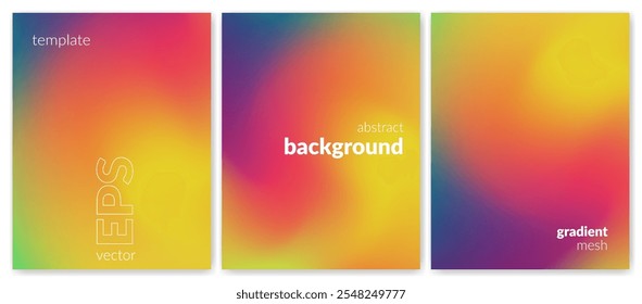 Abstract liquid background set. Gradient mesh. Effect blend yellow red color. Blurred fluid colorful mix. Modern design template for web cover, header, ad banner, poster, brochure, flyer. Vector image