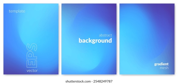 Abstract liquid background set. Gradient mesh. Effect blend light blue color. Blurred fluid colorful mix. Modern design template for web cover, header, ad banner, poster, brochure, flyer. Vector image