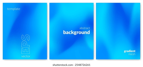 Abstract liquid background set. Gradient mesh. Effect blend light blue color. Blurred fluid colorful mix. Modern design template for web cover, header, ad banner, poster, brochure, flyer. Vector image