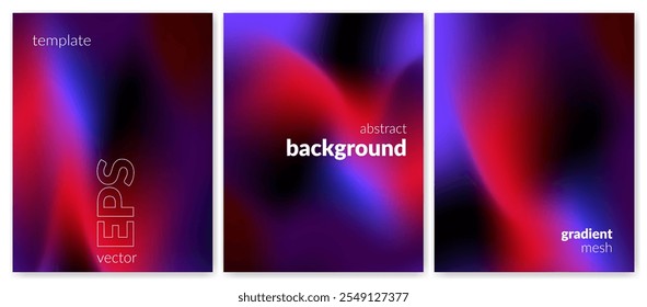 Abstract liquid background set. Gradient mesh. Effect blend bright color. Blurred fluid colorful mix. Modern design template for web cover, header, ad banner, poster, brochure, flyer. Vector image