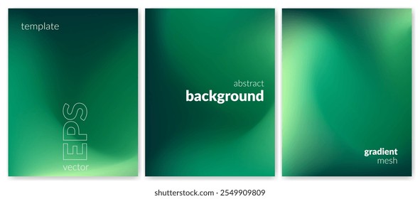 Abstract liquid background set. Gradient mesh. Effect blend dark green color. Blurred fluid colorful mix. Modern design template for web cover, header, ad banner, poster, brochure, flyer. Vector image