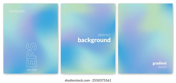 Abstract liquid background set. Gradient mesh. Effect blend pale blue color. Blurred fluid colorful mix. Modern design template for web cover, header, ad banner, poster, brochure, flyer. Vector image