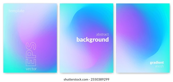 Abstract liquid background set. Gradient mesh. Effect blend light blue color. Blurred fluid colorful mix. Modern design template for web cover, header, ad banner, poster, brochure, flyer. Vector image