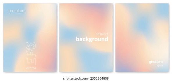 Abstract liquid background set. Gradient mesh. Effect blend pink blue color. Blurred fluid colorful mix. Modern design template for web cover, header, ad banner, poster, brochure, flyer. Vector image