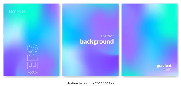 Abstract liquid background set. Gradient mesh. Effect blend bright color. Blurred fluid colorful mix. Modern design template for web cover, header, ad banner, poster, brochure, flyer. Vector image