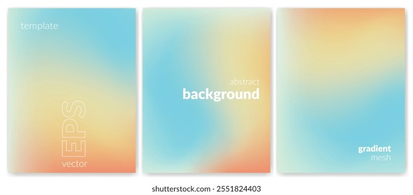 Abstract liquid background set. Gradient mesh. Effect blend bright color. Blurred fluid colorful mix. Modern design template for web cover, header, ad banner, poster, brochure, flyer. Vector image