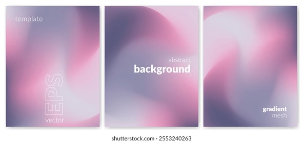 Abstract liquid background set. Gradient mesh. Effect blend grey pink color. Blurred fluid colorful mix. Modern design template for web cover, header, ad banner, poster, brochure, flyer. Vector image