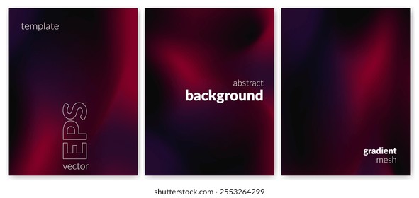 Abstract liquid background set. Gradient mesh. Effect blend burgundy color. Blurred fluid colorful mix. Modern design template for web cover, header, ad banner, poster, brochure, flyer. Vector image