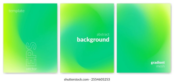 Abstract liquid background set. Gradient mesh. Effect blend lime green color. Blurred fluid colorful mix. Modern design template for web cover, header, ad banner, poster, brochure, flyer. Vector image