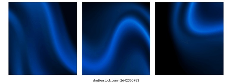 Abstract liquid background set. Gradient mesh. Effect dark color blend. Blurred fluid colorful mix. Modern design template for web covers, ad banners, posters, brochures