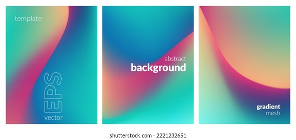 Resumen de fondo líquido. Conjunto de variantes. Mezcla de colores vibrante. Textura de fluido borrosa. Malla degradada. Plantilla moderna de diseño para carteles, banners publicitarios, folletos, volantes, portadas, sitios web. Imagen del vector