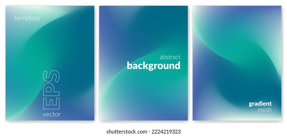 Abstract liquid background. Variation set. Green blue color blend. Blurred colours. Gradient mesh. Modern design template for posters, ad banners, brochures, flyers, covers, websites. Vector image