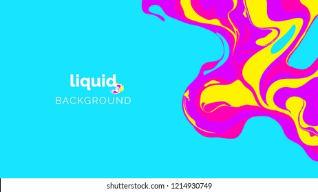 Abstract liquid background, in vibrant purple, pink and yellow ink on blue