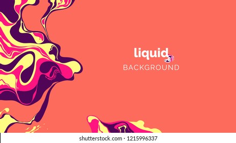 Abstract liquid background, in warm purple, pink and yellow ink on orange