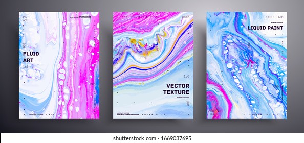 Abstract liquid banner, fluid art vector texture set. Artistic background that applicable for design cover, poster, brochure and etc. Blue, pink and white universal trendy painting backdrop