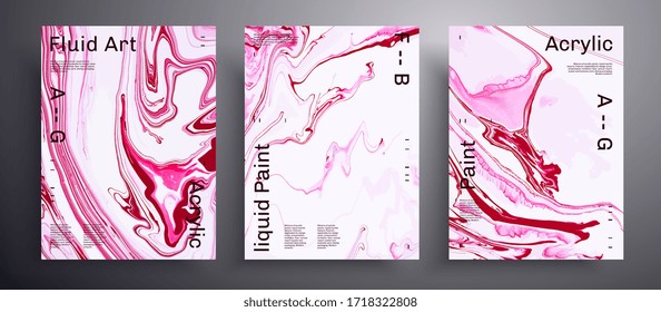 Abstract liquid banner, fluid art vector texture collection. Beautiful background that applicable for design cover, invitation, flyer and etc. Pink and white universal trendy painting backdrop