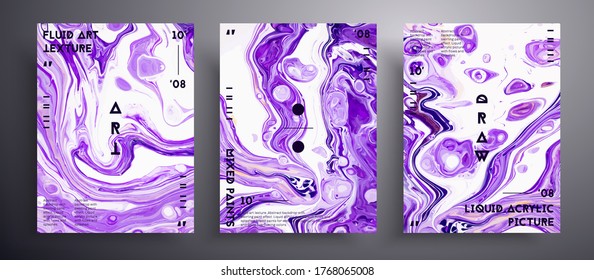 Abstract liquid banner, fluid art vector texture collection. Beautiful background that applicable for design cover, poster, brochure and etc. Lavender and white universal trendy painting backdrop