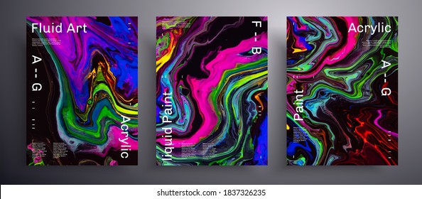 Abstract liquid banner, fluid art vector texture pack.Beautiful background that applicable for design cover, poster, brochure and etc. Pink, blue, green and black unusual creative surface template.