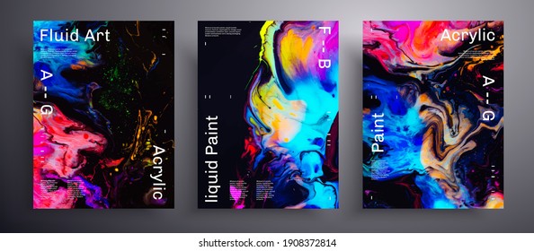 Abstract liquid banner, fluid art vector texture pack.Artistic background that can be used for design cover, invitation, flyer and etc. Pink, blue, yellow and black creative iridescent artwork.