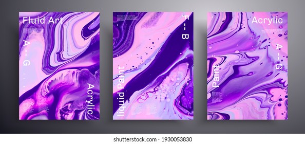 Abstract liquid banner, fluid art vector texture pack.Beautiful background that applicable for design cover, invitation, presentation and etc. Purple, pink and navy blue creative iridescent artwork.