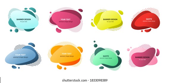 Abstrakte flüssige Banner-Set. Teardrop-Plakate mit roten Farben kreative Elemente mit dynamisch blauen tracery grünen Farbverlauf-splash mit buntem futuristischen gelben Struktur. Vektorvorlage.
