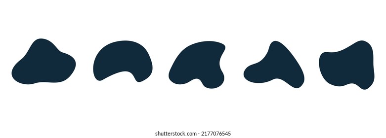 Resumen conjunto de formas redondeadas de blobs líquido. Formas geométricas de fluido circulares aleatorias. Grupo de símbolos Inkblot. Ilustración vectorial aislada en blanco.