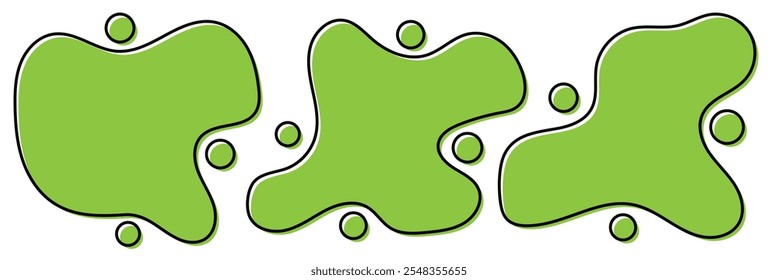 Abstract liquid blob shapes. Colorful simple freeform, asymmetric blob. Random deformed abstract figures. Wavy spots or fluid amorphous splodges.