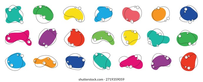 Formas Abstractas de líquido con líneas dinámicas y puntos. Formas orgánicas coloridas para composiciones gráficas modernas y branding