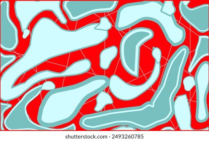 Abstract liquid blue pattern on red background, abstract vector background