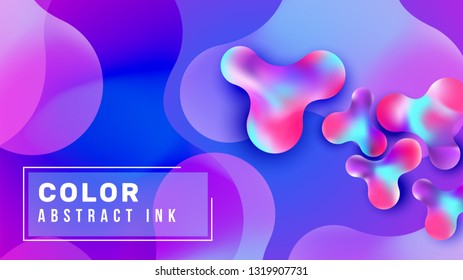 Abstract liquid bubble color gradient vector illustration. Gradient ink blots on soft background drawing. 3d blur shapes backdrop composition. Minimalistic landing page, web banner design idea